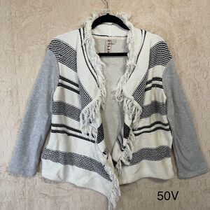 Anthropologie Dolan Womens Sz M Sonia Fringe Cardigan Sweater Front Pockets Boho